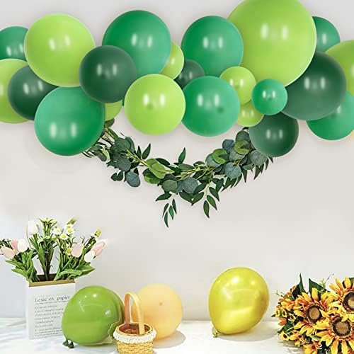 Balões verdes de 12 polegadas diferentes tons diferentes verde escuro esmeralda verde limão verde cromo metálico balões de látex verde para decoração de festas de safari na selva 70 contagem