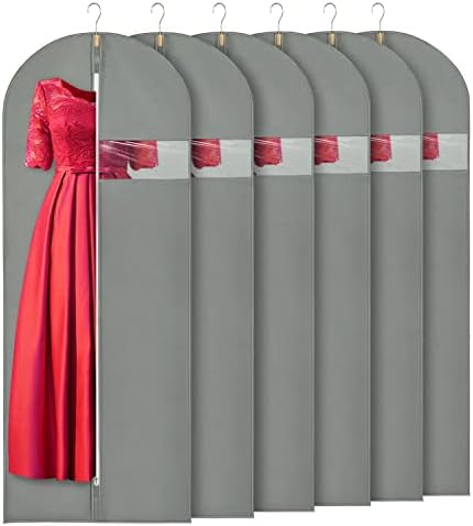 Hwajan 24 x60 sacos de vestuário de 6pack para pendurar roupas de tampa de trajes de roupas para armazenamento de armário com sacola de vestido de janela transparente para vestidos de comprimento com bolsa de casaco de zíper sem tecido para homens para homens