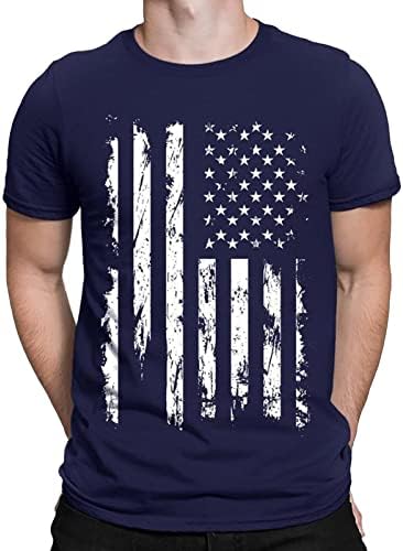 T-shirt de bandeira retro-americana de masculino Manga curta Camisas do Dia da Independência Patriótica Treino Músculo