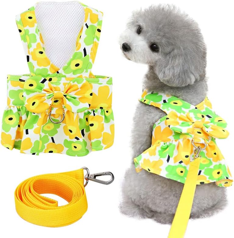 Vestidos de arnês de cães axiijgl para cães pequenos vestido de cachorro floral fofo colar girl girl law puppi princesa vestido