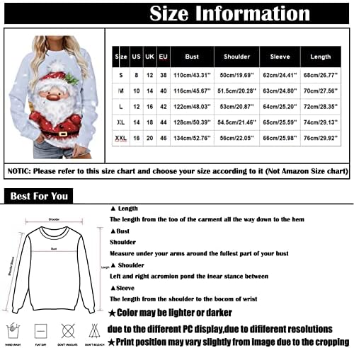 Camisolas Nokmopo para Mulheres Plus Size Size Moda de Natal Feminina Casual Casual Longo Camisinho de Manga Longa Top Sweater