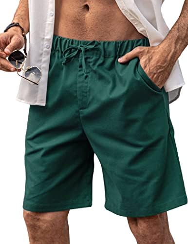 Coofandy masculino masculino de linho curto cinto de cordão casual shorts de praia de verão