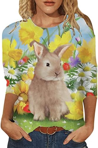 Camisa do coelho da Páscoa do verão diário feminino para mulheres fofas tampos impressos de manga comprida Terreira Tshirts