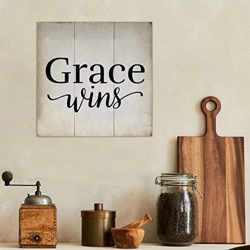 Littlegrove Seeds Sinais de madeira vintage com citações Grace ganha placas de madeira decoração da fazenda Arte da parede cabide de parede decoração de parede para casa de cozinha de cozinha café 10x10in