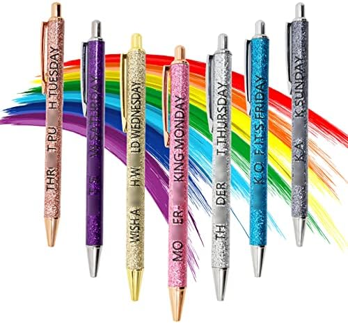 Masebor 7pcs canetas engraçadas com ditados Glitter Days of the Week Pens diariamente Office Ballpo