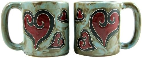 Conjunto de duas coleta de grés Mara - 16 onças. Canecas de jantar de xícara de café - Design de coração - Design de coração