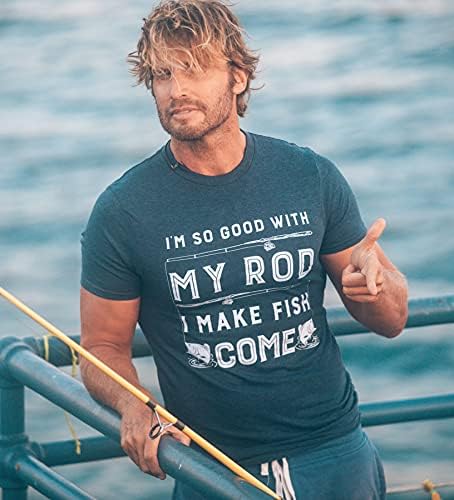Camisetas loucas de cachorro masculino eu sou tão bom com minha haste que faço peixe venha camiseta engraçada tee de pesca sarcástica