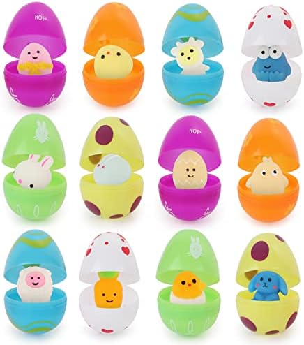Fiotha 24 Pack ovos de Páscoa pré -cheios com carros de brinquedo, mini carros para trás, ovos surpresos para stuffers