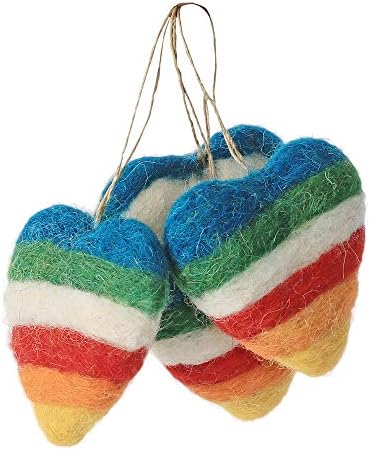 De Kulture Handmade Premium Wool Felt Holding Heart Bauble Eco Aleght Aleght Felted Ornament Reched Valentine Gift Ideal para Decoração de férias de decoração para festas em casa, conjunto de 4