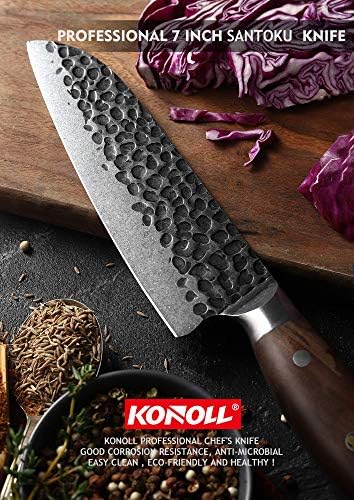 Konoll Santoku Faca Janpan Chefs Faca Cleaver de 7 polegadas Faca de cozinha profissional forjada, aço alemão de alto carbono