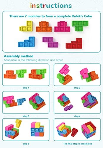 Toybits Pop It Cube - Função divertida Alivie o brinquedo Block Block para adultos e crianças - Bolhas de chaveiro de carabiner gratuitas