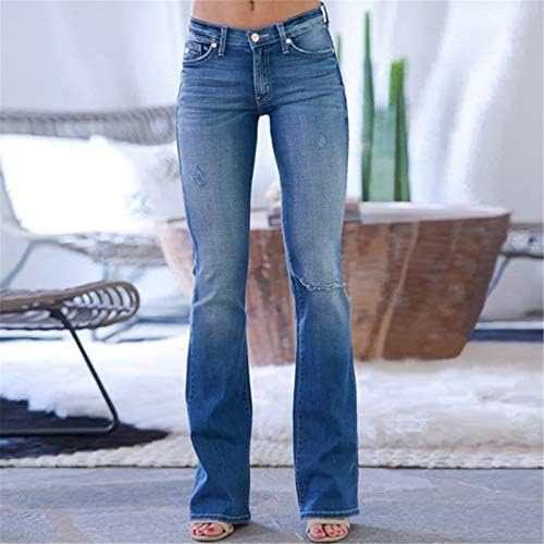 Jeans de cintura alta lariau para mulheres finas elásticas botões de bolso Capri Ripped calça jeans calças azul