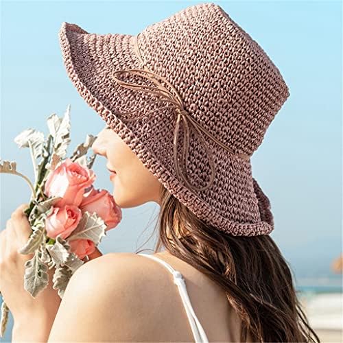 ZSEDP Ladies Sun Hat for Women Bowknot Raffia Hat dobrável Chapéu de verão largo Chapéu de praia feminino femme femme