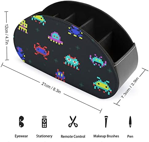 Robô de pixel fofo, Space Invader Remote Control titular PU couro remoto bandeja de cabeceira de cabeceira de mesa Caixa de caixa de armazenamento de mesa