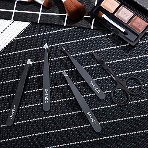 Tweezers Conjunto de 5 peças - Tweezers de aço inoxidável profissional com tesoura curva, melhor pinça de precisão para sobrancelhas,