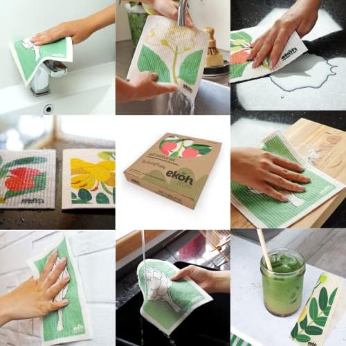 Ekoh panos de prato sueco 12 pacote de pacote de panos de esponja ecológicos para a cozinha e limpando sua casa - toalha de papel biodegradável e alternativa de esponja de plástico