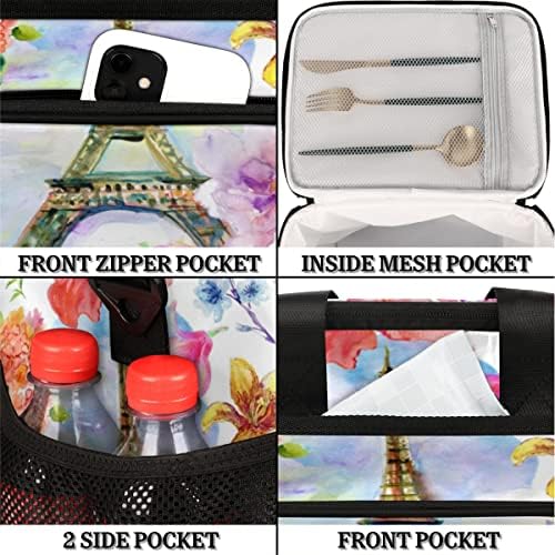 Bola de lancheira mais fria e isolada de iluminação floral Paris Eiffel Tower Lanch Box à prova de vazamento de bolsa grande reutilizável para mulheres viagens de piquenique para homens