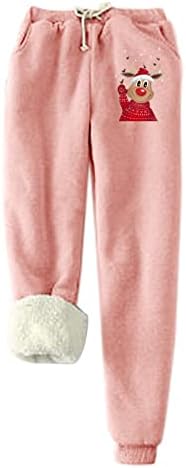 Calça de moletom de lã de natal para feminino sherpa laded calças de inverno atlame