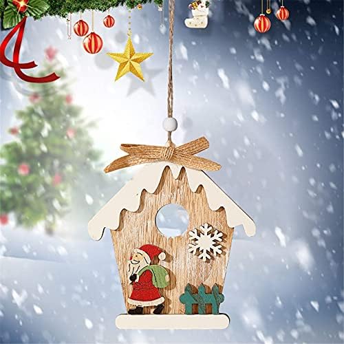 Decorações de desenho colorido pendente Bell Christmas Tree Christmas Pequena pendente de madeira Decorações de janelas de madeira