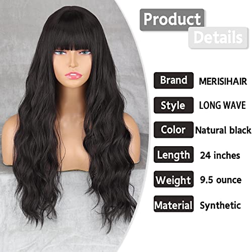 Merisihair Long Destaque Wig marrom escuro com franjas longas perucas onduladas marrons para mulheres destaque