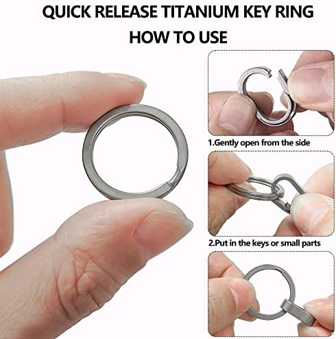 Qhyitonti titânio keychain Tiny Keychain de liberação rápida com 2pcs 0,78 polegadas Titanium Keyrings EDC Tecla de chave