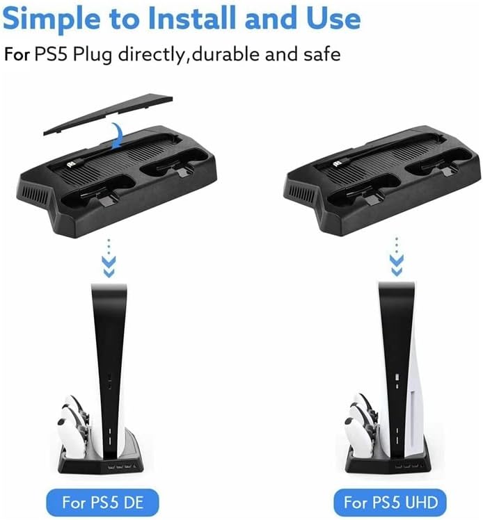 ZLXDP para PS5 Base de suporte de carregamento com ventilador de resfriamento e 3 porta USB Porta Dual Controller Storage Batchet