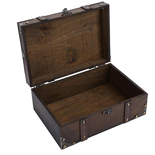 Caixa de tesouro, caixa de armazenamento de madeira vintage baú de jóias decorativas com bloqueio de decoração em casa