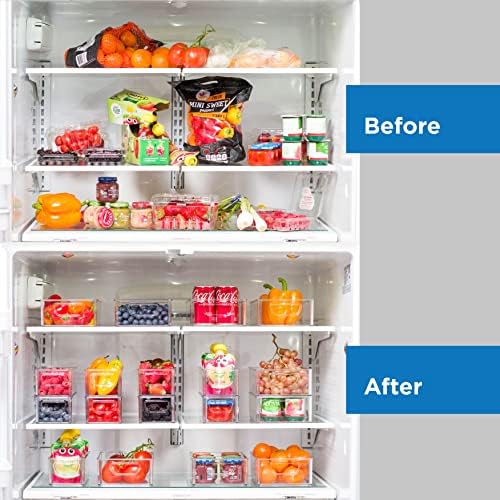 Conjunto de 8 caixas organizadoras de geladeira - organizadores de geladeira empilhável com alças de recorte para despensa,