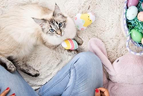 Pearhead Páscoa Chick e Brinquedos de Gato de ovo, Conjunto de 2, Crinkes e Catnip Toys para Páscoa, Primavera Toys de Cat Toys, o