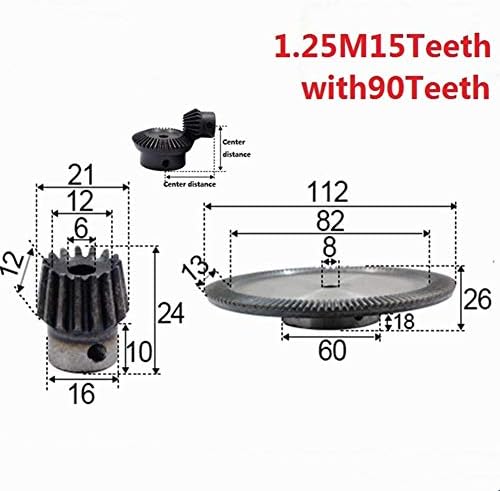 XMeifeits Industrial Gear 2pcs 1: 6 engrenagem chanfrada 1.25 módulo de 15TETEs 6mm+ 90 dentes orifício interno 8mm 90 graus de