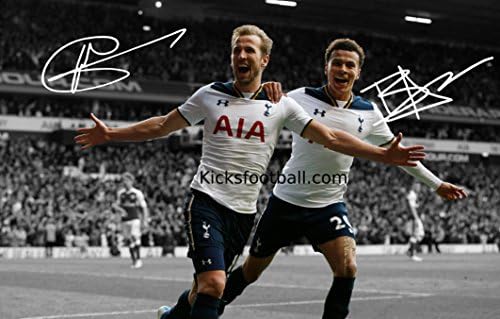 Assinado 12x8 futebol preto Harry Kane Dele Alli Tottenham Hotspur Spurs autografado fotografia de futebol Forte