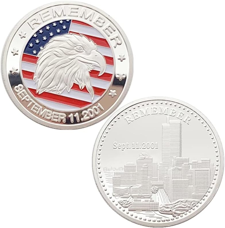 Estátua Americana de Liberdade 911 Evento Comemorativo Coin Eagle Head Head Relessed Silver Plated Coin Collection Lucky