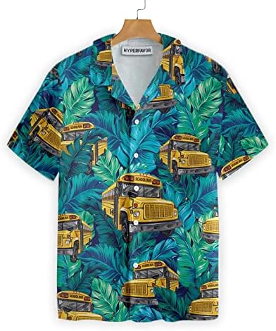 Tropical Leaves Bus School Bus Driver Hawaiian Camisa, Melhor camisa para motoristas, presente exclusivo Aloha Beach Summer, manga curta,