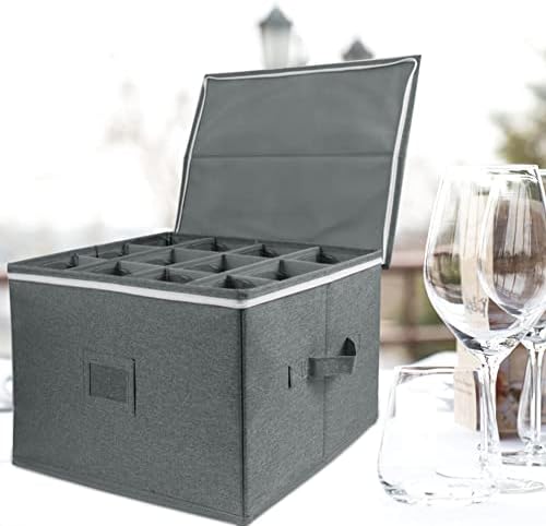 Caixa de armazenamento de vidro de vinho firme, estojo de armazenamento de Stemware com divisores, caixa de contêiner de proteção segura 12 copos de vinho ou copos de cristal com janela e alças de etiqueta