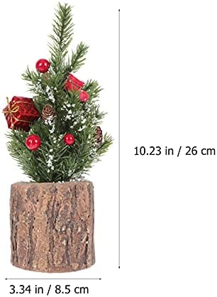 Mini árvore de Natal em árvore de pinheiro em miniatura com base de madeira Bedra vermelha Pinecone Box Box Holiday Table Centro