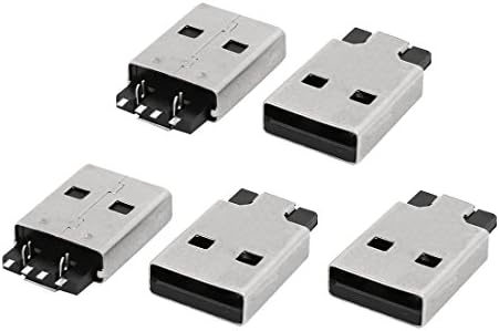 Aexit USB Distribuição masculina Tipo elétrico A 2.0 Jack de 4 terminais de 180 graus conector de soquete de PCB 5pcs