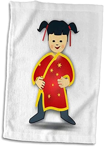3drose Florene Childrens Art - Garota asiática em vermelho em branco - toalhas