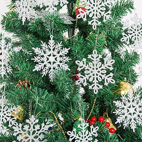 36 PCs Silver Glitter Christmas Snowflake Ornament, 4 polegadas 3 estilos Plástico Floco de neve espumante, decoração de árvore