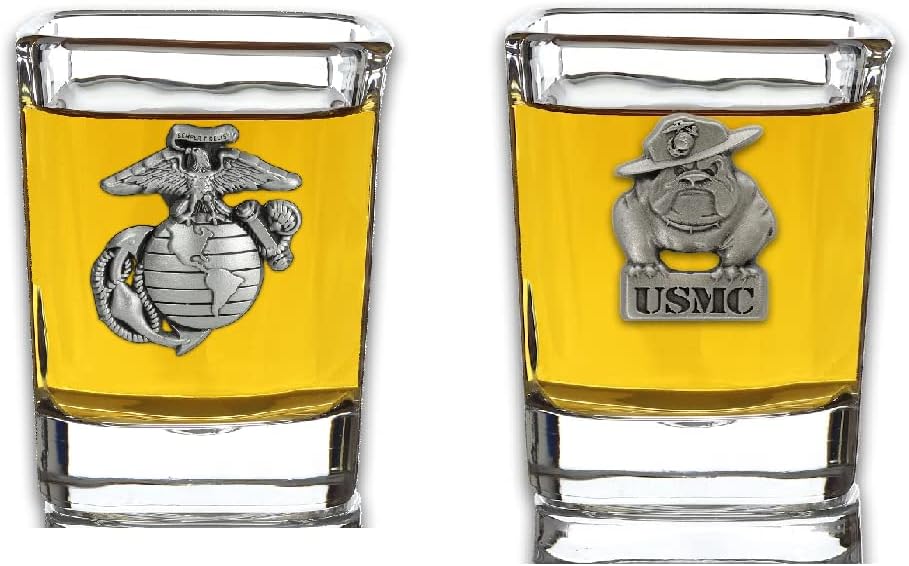 Indiana Metal Craft US Marine Corps Solid Pewter EGA emblema Shot Glass. Fabricado nos EUA.