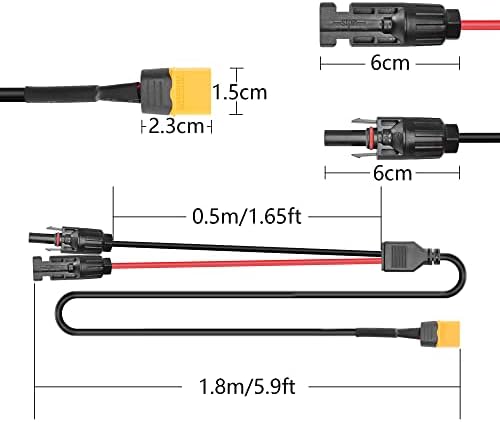 Conector solar Riieyoca ao cabo adaptador masculino XT60, conector masculino de 1,8m/5,9ft XT60 Conecte o painel solar