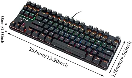 Teclado de jogos mecânicos Interesy, 87 teclas de teclado com retroilumação LED com teclado com fio RGB de duas cores