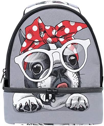 Naanle Cute de desenho animado cão de animal francês bulldog duplo deckker lancheira isolada bolsa