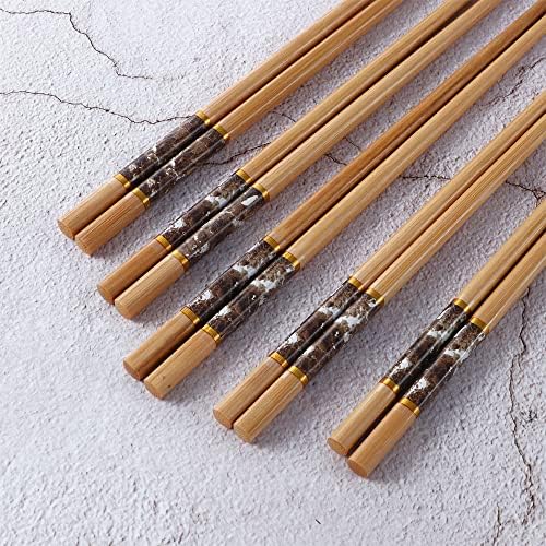 5 pares de pauzinhos naturais de bambu reutilizáveis ​​e longos pauzinhos de madeira leves para arroz de sushi, lava