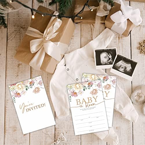 TPYEN Aquarela Floral Floral Shower Invitations - Baby in Bloom -25 Baby In Bloom Fill - Em cartões de convite com envelopes - Gênero