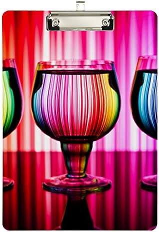 Rainbow Wine Glasses de plantações de plantações de plástico 9 x12.5 CLIPBOARS DE ACRYLIC com clipe de baixo perfil A4 Tamanho da letra