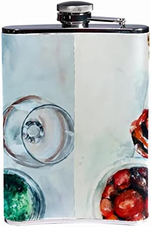 Garraco com funil, capa de couro Faux, frascos de bebida para bebidas alcoólicas, pintura a óleo vintage pão de frutas de frutas