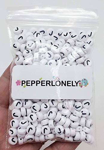 Pepperlonamente 50 gramas de alfabeto de acrílico branco redondo J contas, 7x4mm