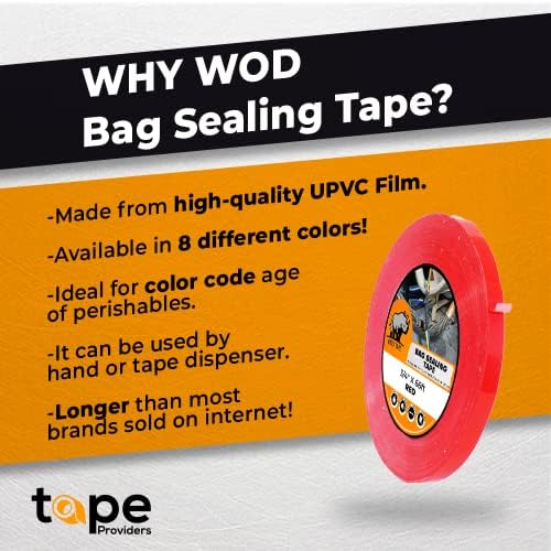 WOD BSTC22PVC Black Poly Bag Sealer Fita - 3/8 polegadas x 180 jardas. Para a idade de codificação de cores de perecíveis, armazenamento de alimentos, embalagem e vedação, doces ou presentes