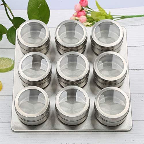 Hemoton Spices Recipiente de aço 9pcs Jarros magnéticos Recipientes de aço Caixa de latas de condimentos de tempero com base de placas