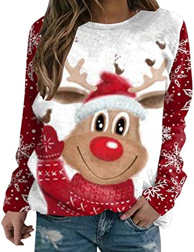 BEUU Elk e Snowflake Prinha Sweothirts Camisetas de Natal para Mulheres